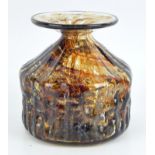 A 1970s Maltese glass vase, with textured effect and brown decoration, signed 'Mdina' to the base,