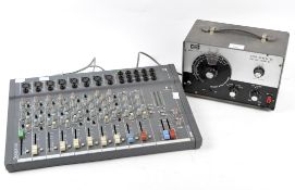 A tech model te-22 audio generator and a soundcraft spirit folio stereo mixer