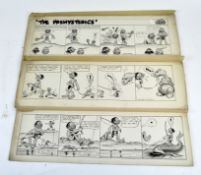 Three Walkden Fisher comical drawings, featuring prehistoric scenes, all signed,