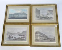 Four copies of 19th century prints, depicting cityscapes and landscapes,