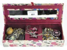 Assorted costume jewellery, to include necklaces, earrings, a cased thimble and more,