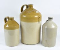 Three stoneware pots, one marked 'Wetherman & Ludlow, Bristol', all with handles,