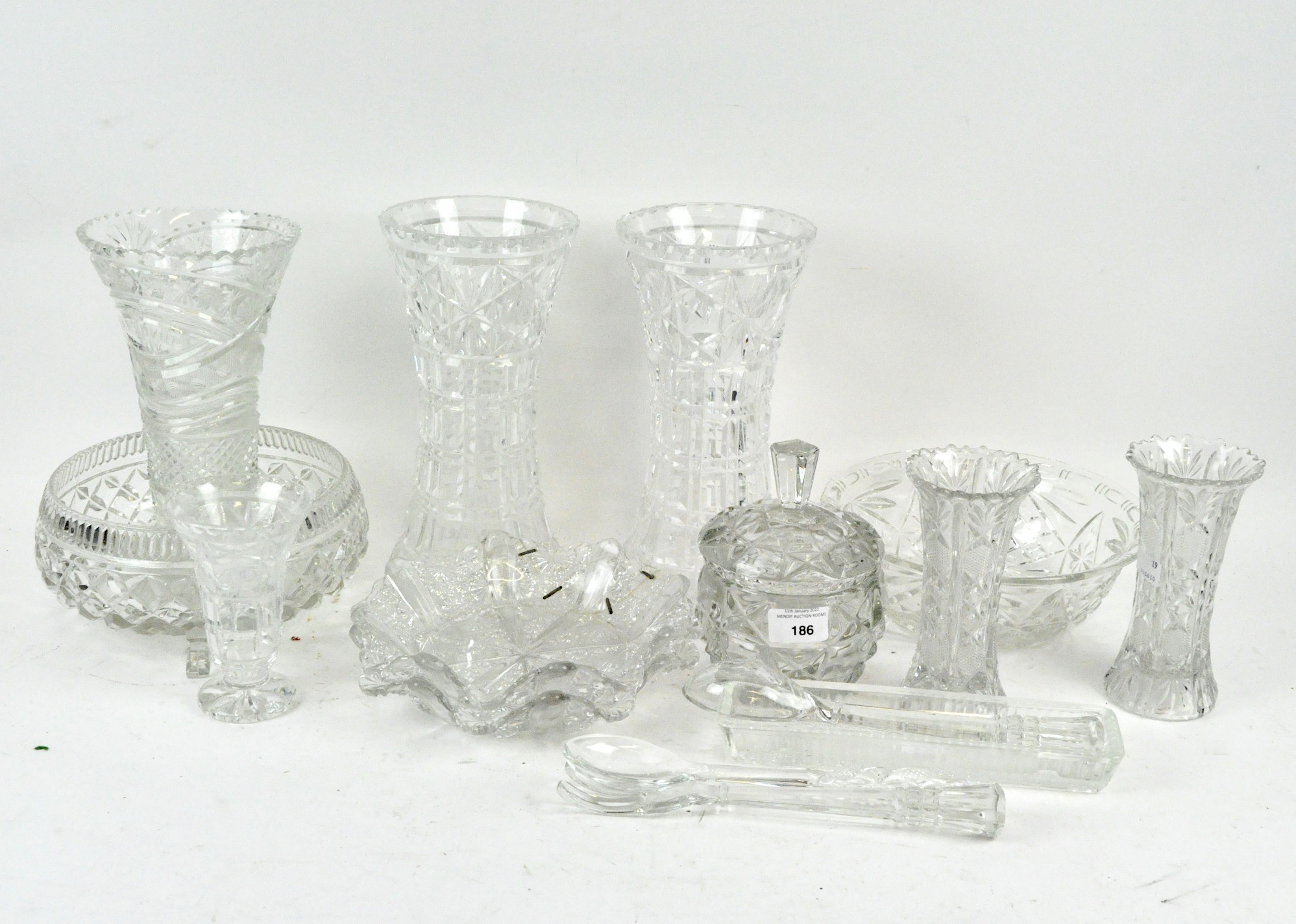 A selection of contemporary glassware, including a salad bowl and servers, fluted dishes,