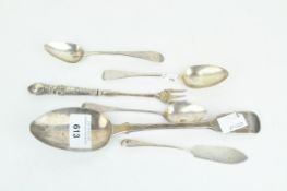 A selection of 19th century and later flatware, including a serving spoon, hallmarked London 1835,