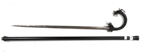 A 20th century sword stick, with a leather handle,