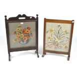 Two 20th century wooden framed fire screens,