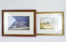 A print titled Harvesting and a photograph of Chatsworth House