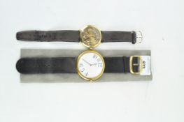 Two Alfex wristwatches, one with a large face with part Arabic numerals denoting hours,