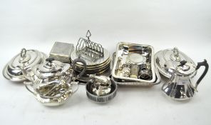 A collection of silver plate, including a Jospeh Rogers (Sheffield) teapot