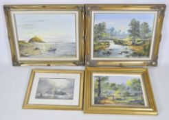 Three contemporary framed oil paintings by John Parris and a print