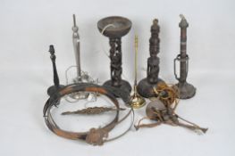 A group of vintage lighting, including a Palmer & Co patent lamp base,