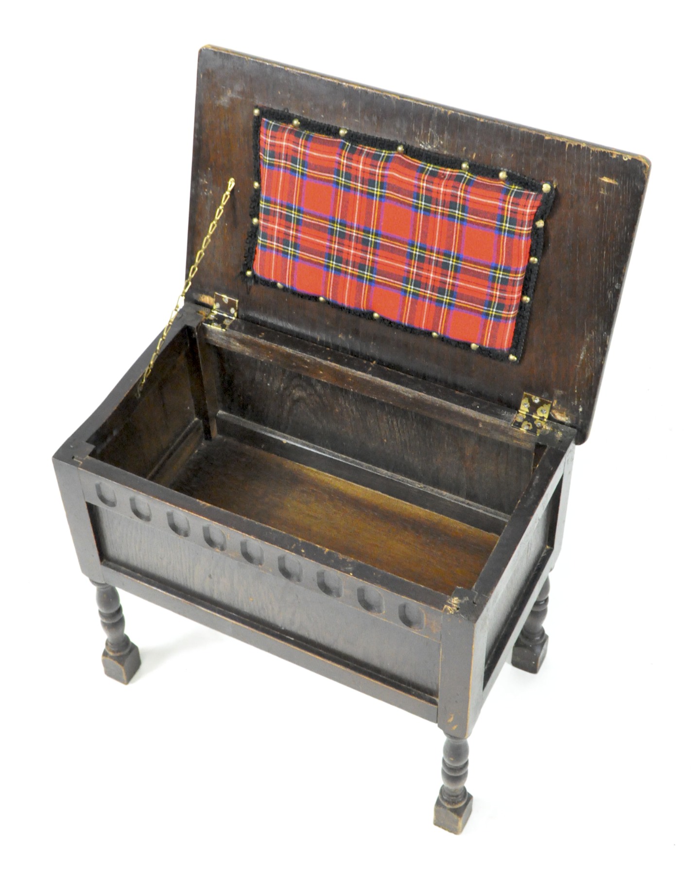 A stained oak small sewing box, 20th century, in the style of coffer, - Image 2 of 2