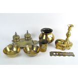 A selection of brassware,