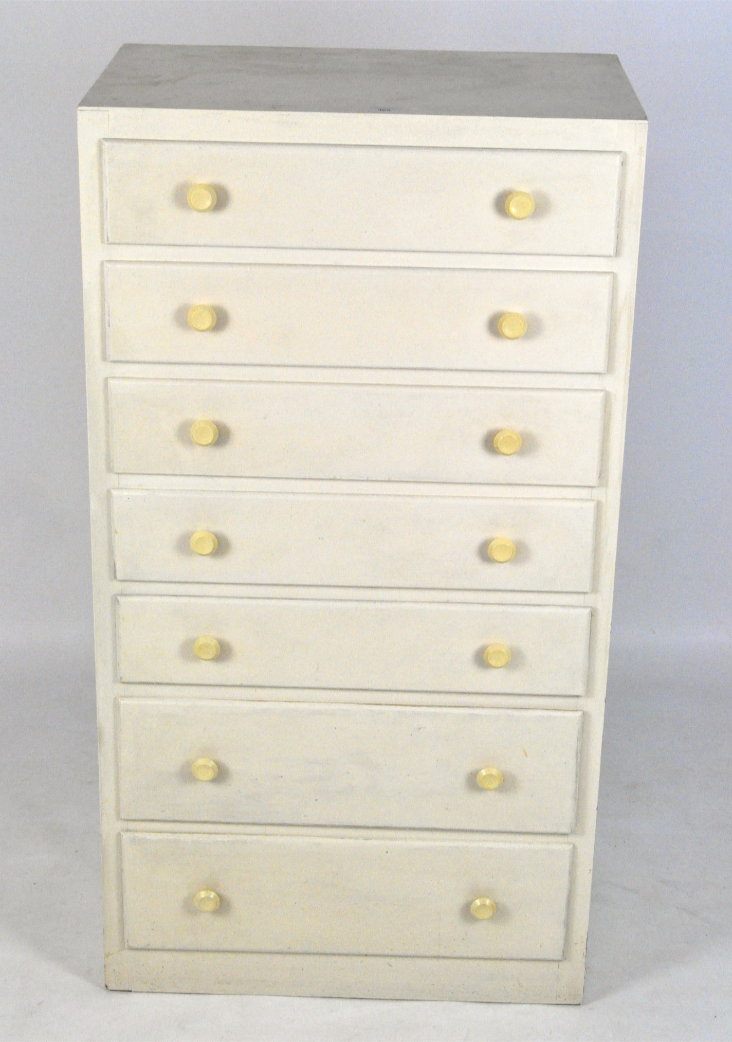 A retro mid-century chest of drawers, white painted,