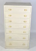 A retro mid-century chest of drawers, white painted,