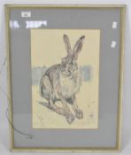 A coloured print of a hare signed WD Hug