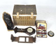 Assorted collectables, to include a tribal wooden carved bust, a grooming kit,