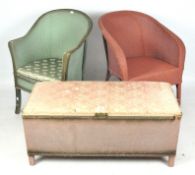 Two retro Lloyd Loom style chairs and a blanket box