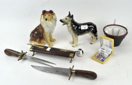 20th century ceramics and collectables, comprising two ceramic models of dogs, a Delft salt shaker,