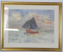 An Odilon Redon print depicting a boat at sea,