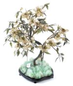 A Chinese export quartz and stone cherry blossom bonsai tree,