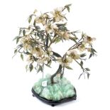 A Chinese export quartz and stone cherry blossom bonsai tree,