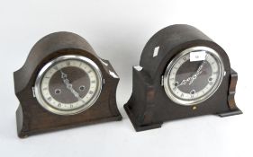 Two mid-century oak cased mantle clocks,