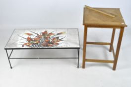 A retro tiled coffee table and oak occasional table,