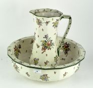 A Royal Doulton washing bowl and water jug, both in the 'Old Leeds Spray' pattern,