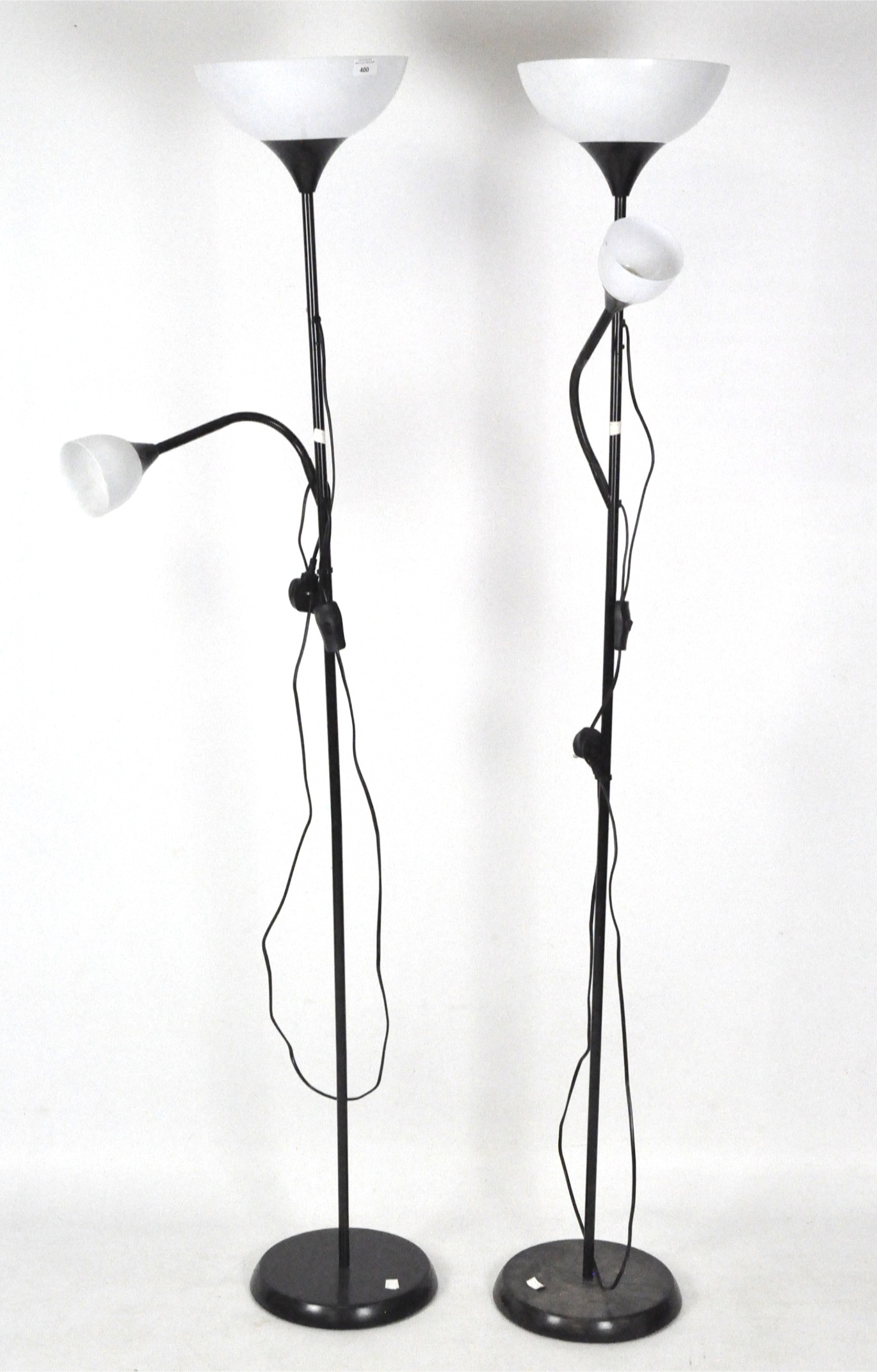 Two modern standard lamps, both with adjustable secondary lamp and uplight,