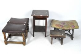 A mixed selection of furniture including footstools