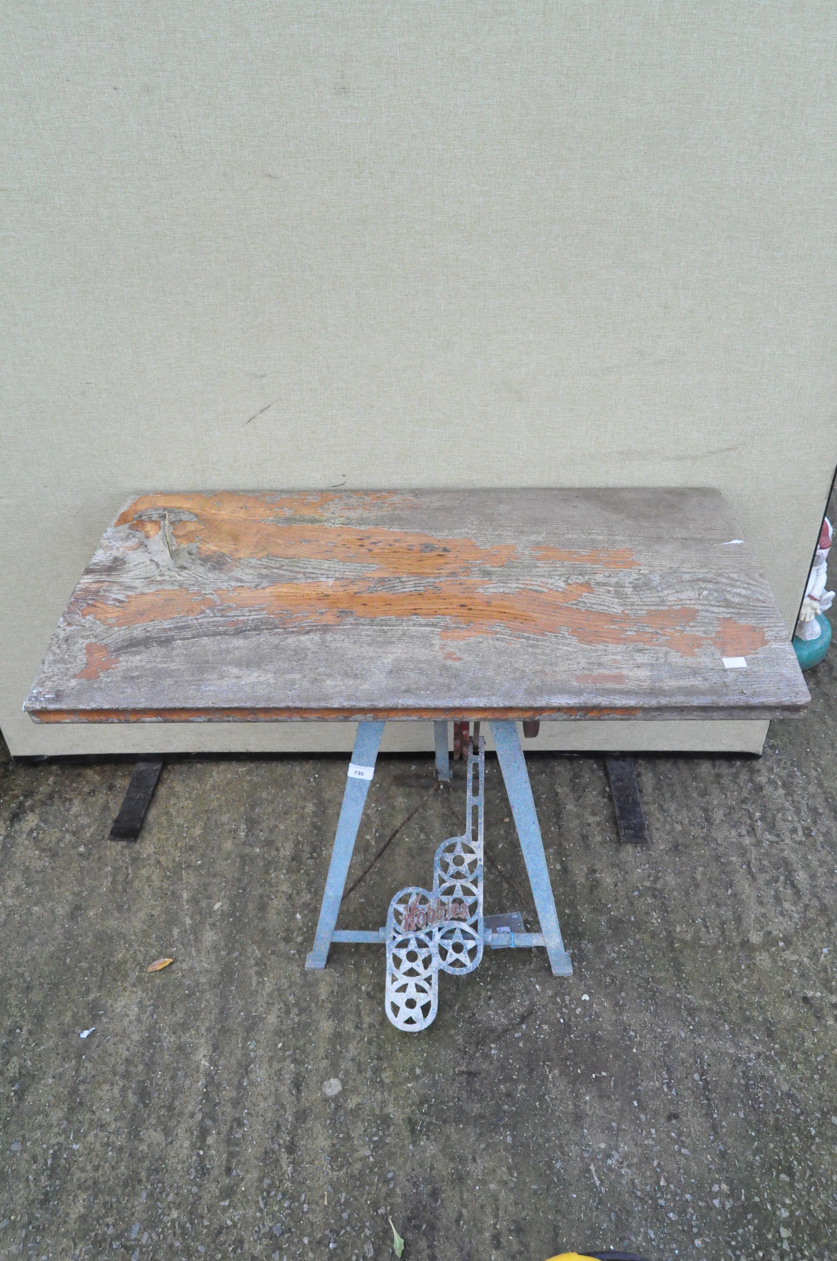 An early 20th century low work table with wooden top, - Image 2 of 2