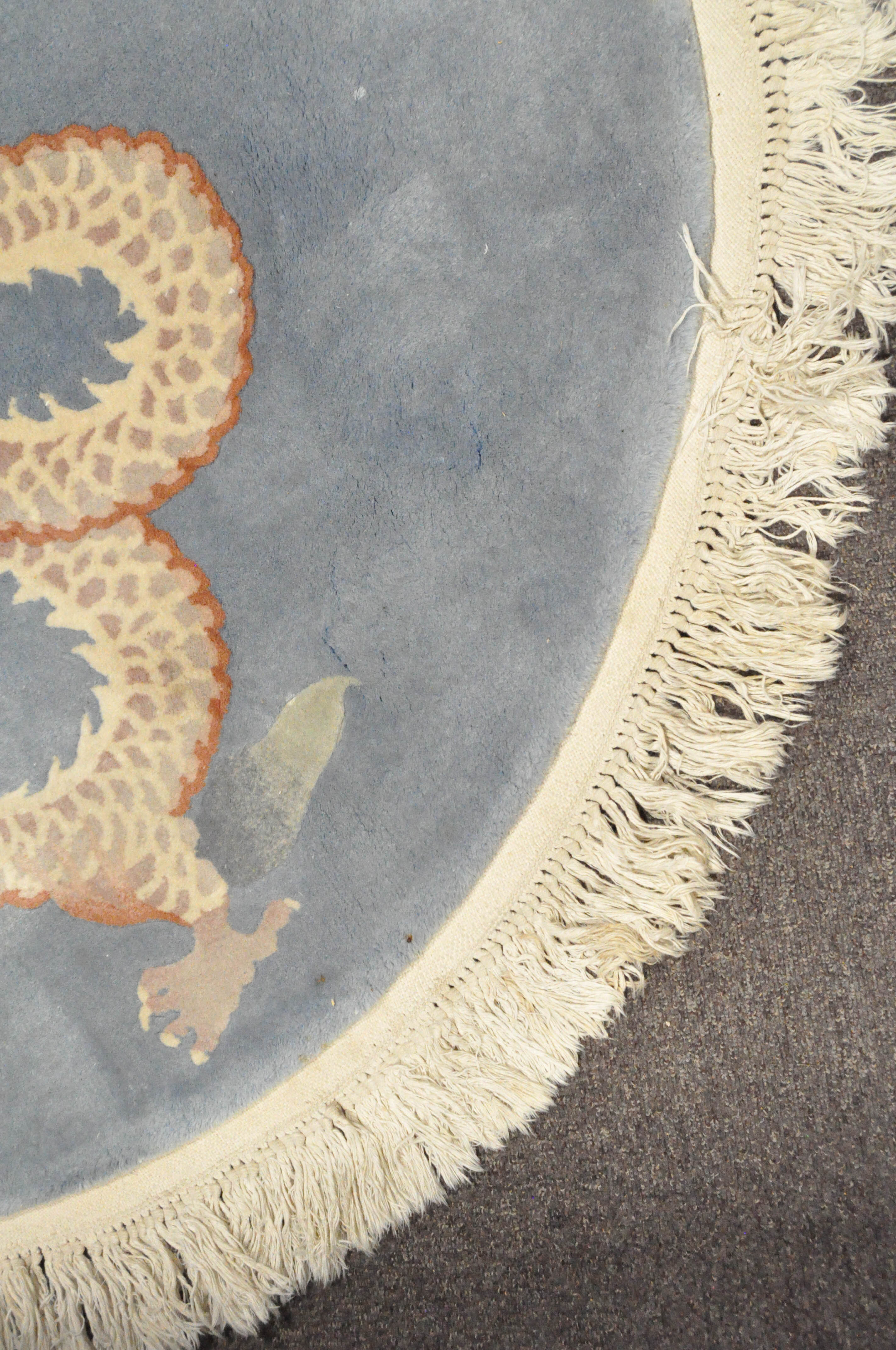 Two modern Chinese circular rugs, one featuring a dragon on a pale blue ground, - Image 4 of 5