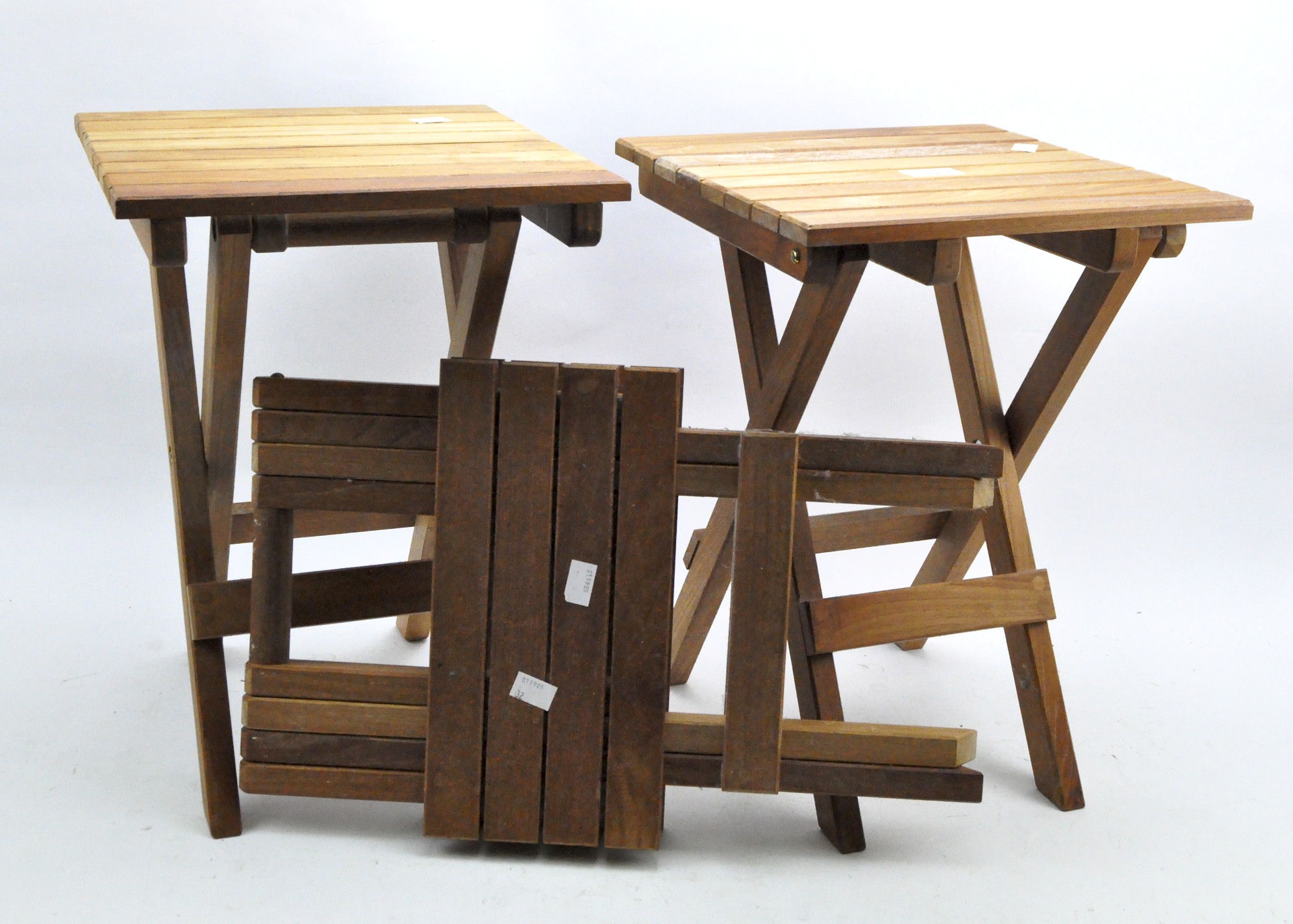 Three small folding wooden picnic tables, - Image 2 of 2