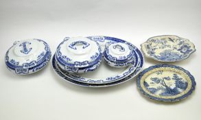 A late 19th century Romney Staffordshire pottery blue and white part dinner service,