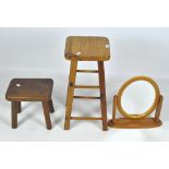 Two wooden stools and toilet mirror,