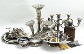 A collection of silver plated and other metalwares, to include a three branch epergne,