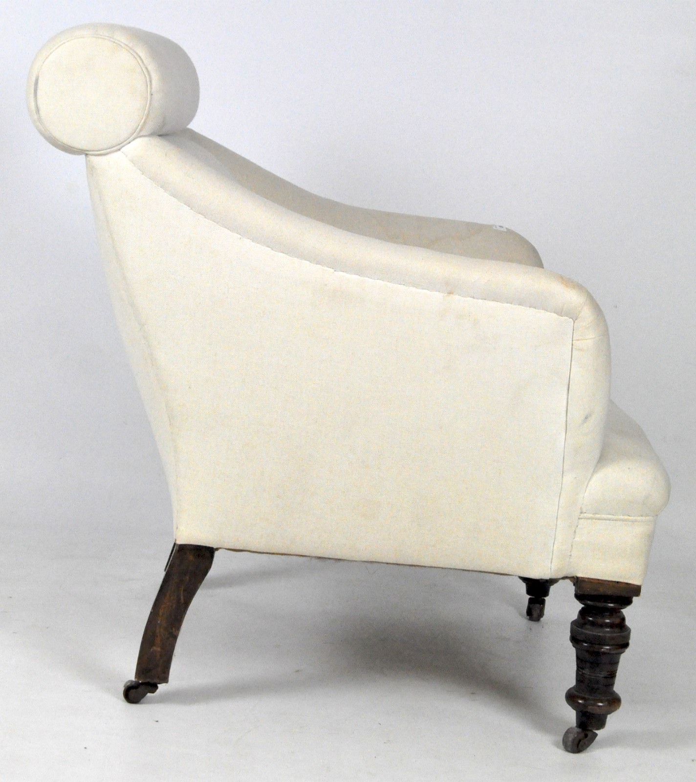 A Late Victorian/Edwardian armchair, upholstered in plain white fabric, - Image 2 of 2