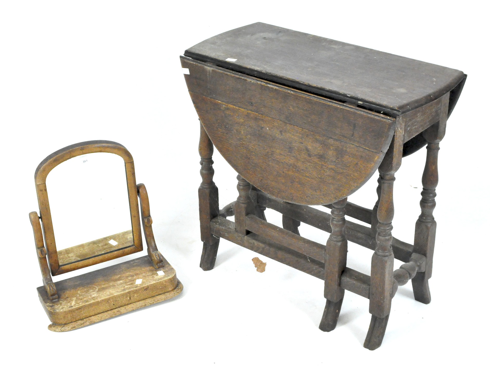 An oak gate leg table & Victorian dressing table mirror,