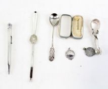 A selection of silver and silver plated wares, to include a contemporary silver pencil, silver fob,