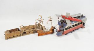 Four wooden scratch built matchbox model toys,