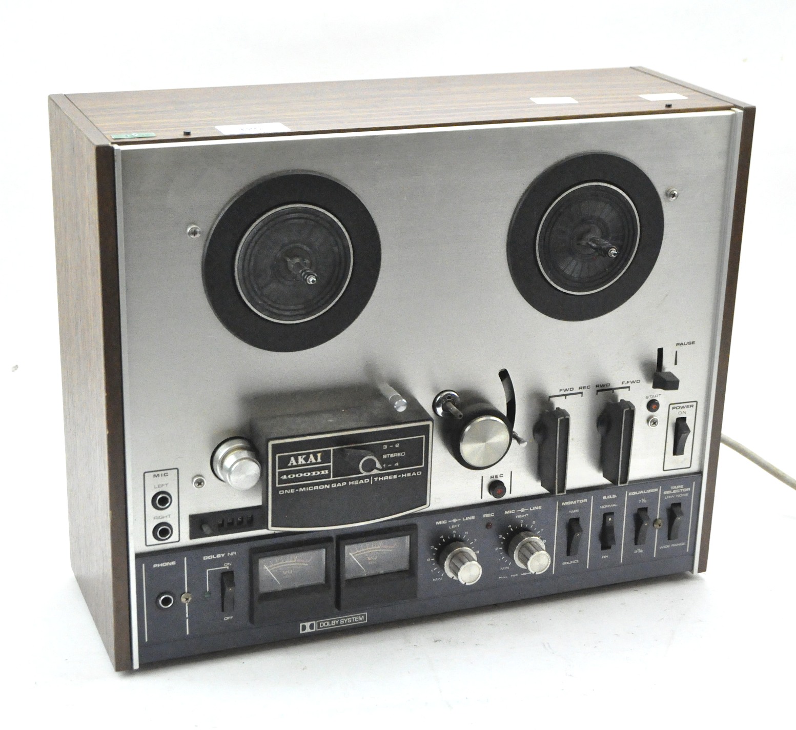A vintage Dolby System 'AKAI' reel to reel tape recorder,