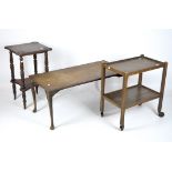 An oak two-tier trolley and two tables,