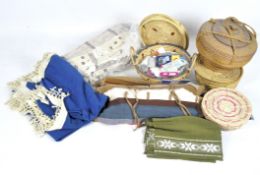 A collection of assorted linen and sewing related goods,