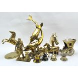A collection of brass and gilt metal animals and figures,
