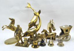 A collection of brass and gilt metal animals and figures,