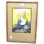 A contemporary print depicting woman beneath a flowering tree,