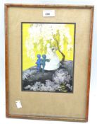 A contemporary print depicting woman beneath a flowering tree,