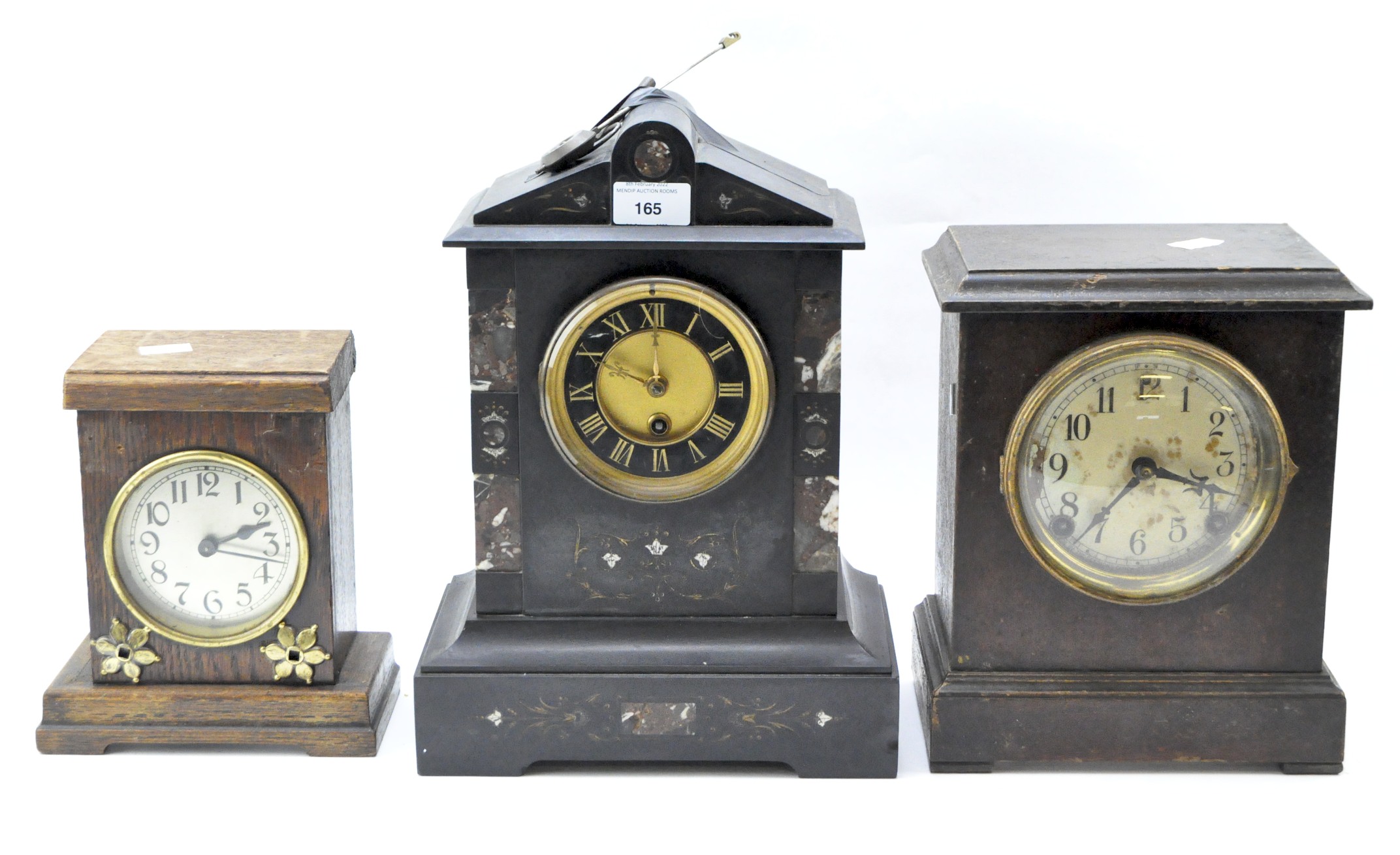 A group of three vintage mantle clocks,