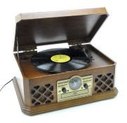 A modern tabletop record deck cd player,